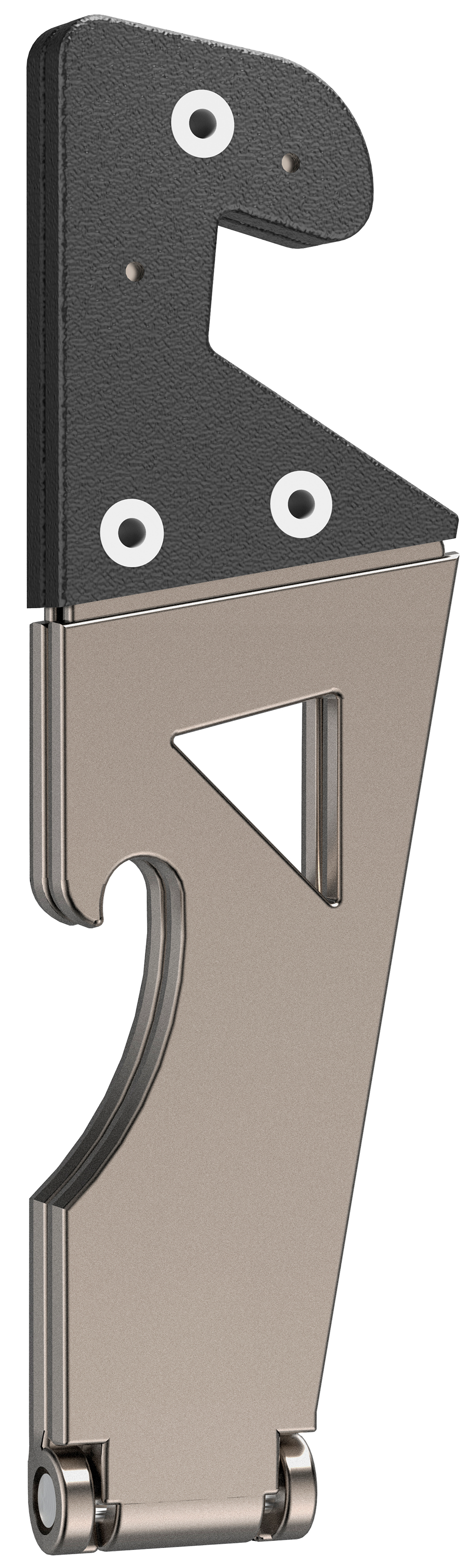 Metallic folding stand with a black top and a cut-out triangle, designed for phone support.