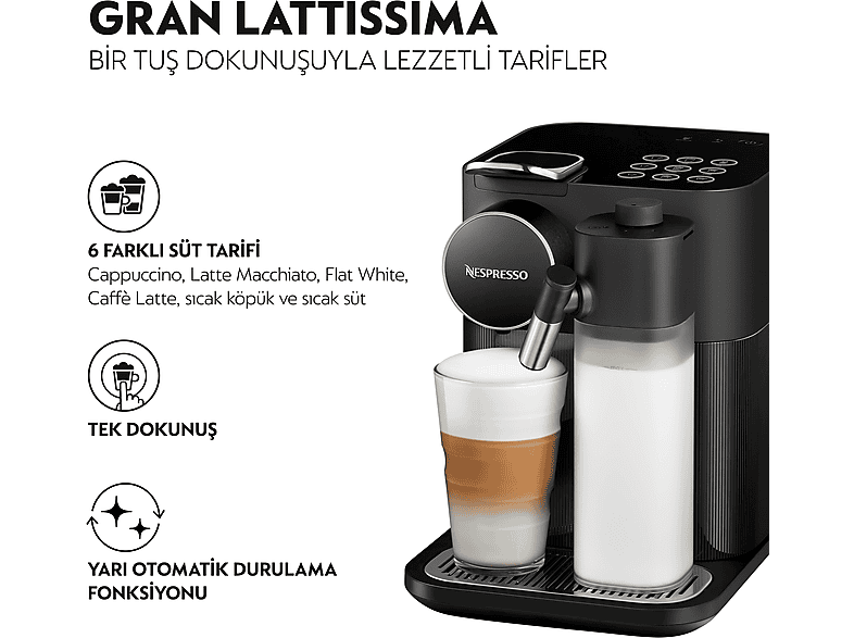 NESPRESSO F541 Gran Latissima Siyah Süt Çözümlü Kahve Makinesi_6