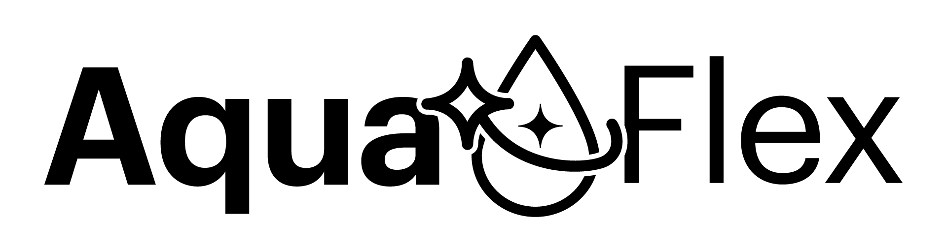 Das Aqua Flex-Logo, ein stilisiertes Design der Worte 'Aqua Flex'.