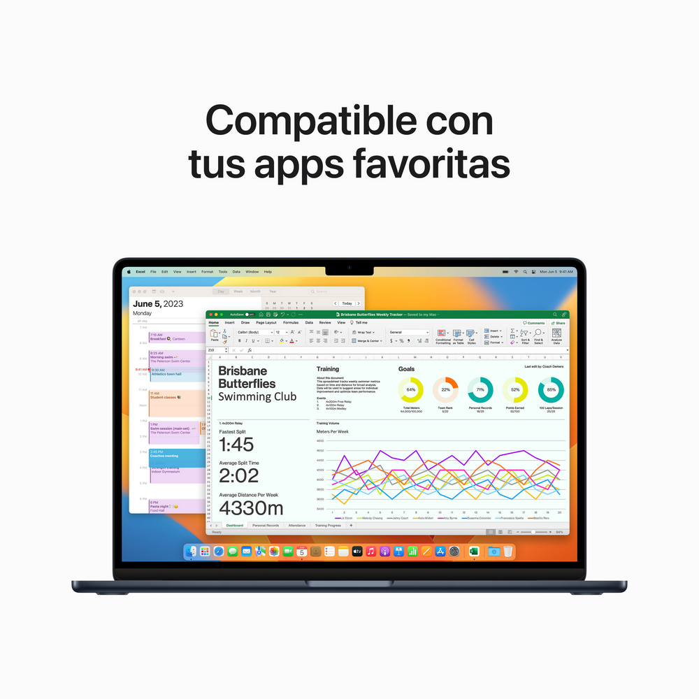 Ordenador portátil mostrando gráficos y tablas de una hoja de cálculo, con texto en la parte superior.