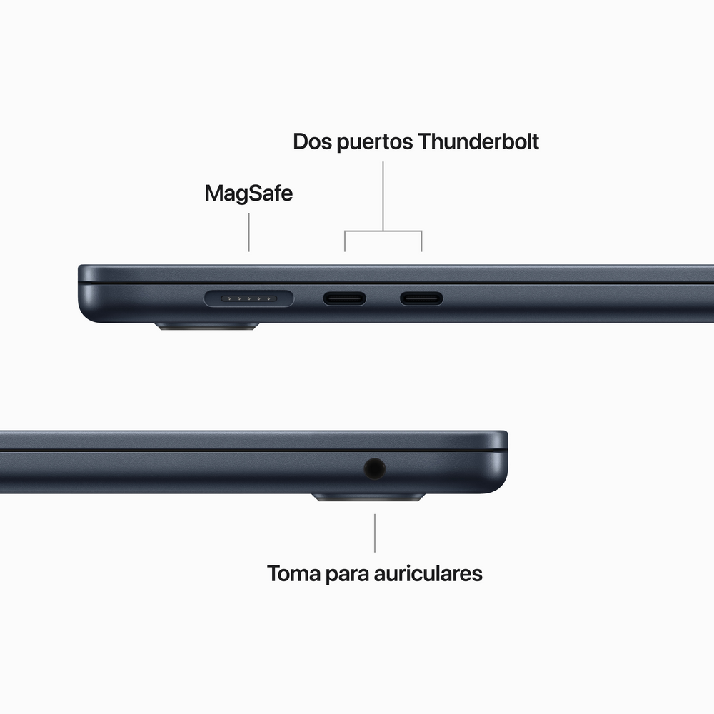 Primer plano del lateral de un portátil, mostrando puertos y la toma de auriculares. Etiquetas de texto.