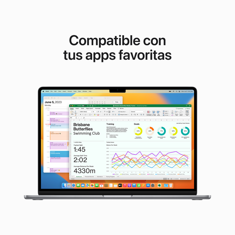 Pantalla de portátil con interfaz de aplicación. Texto: Compatible con tus apps favoritas.