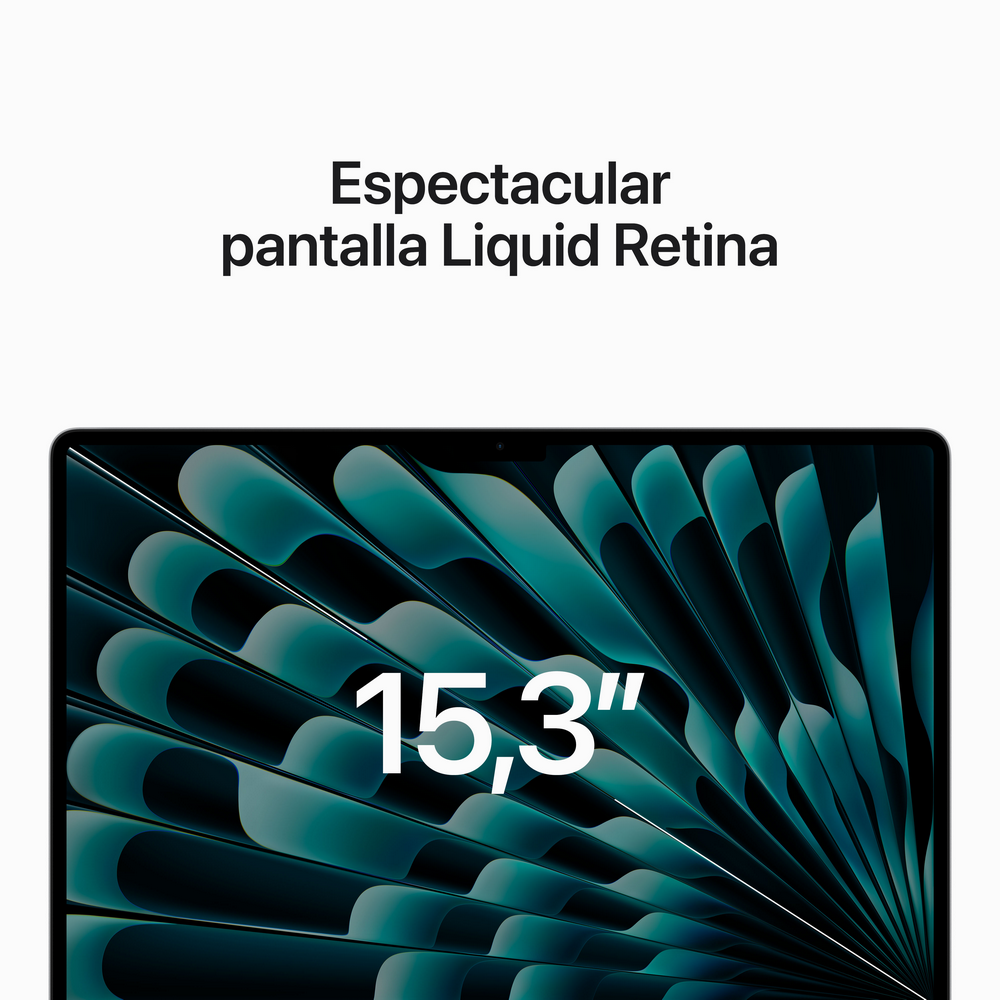 Primer plano de una pantalla de portátil que muestra un diseño abstracto azul y verde.