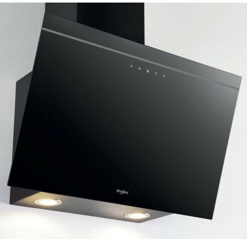 Czarny okap kuchenny z dwoma światłami, nowoczesny design.