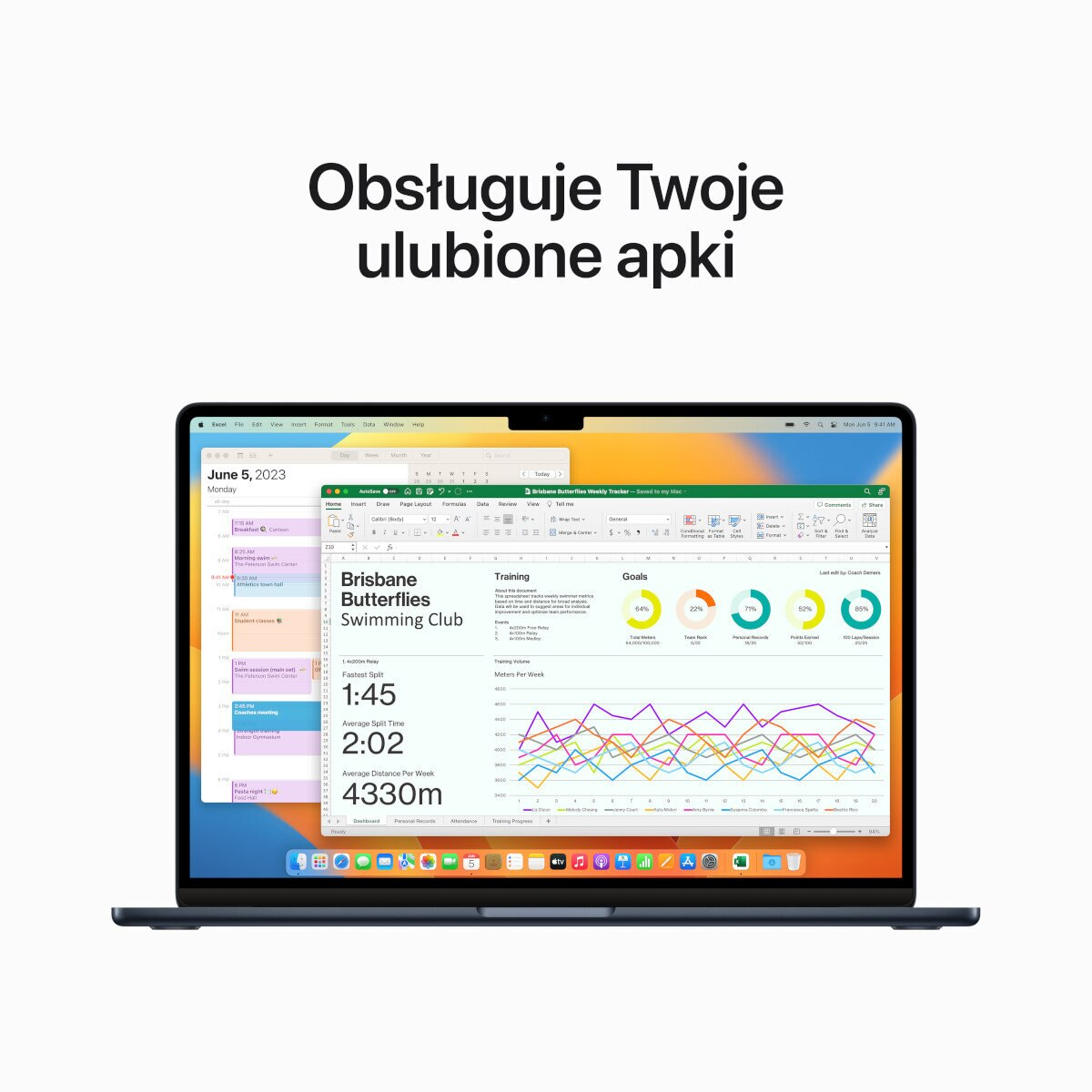 Laptop z arkuszem kalkulacyjnym, z tekstem powyżej. Laptop jest na białej powierzchni.