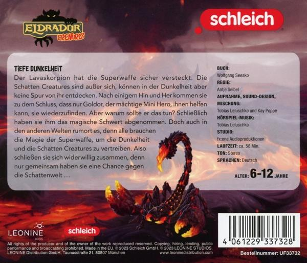 Die Rückseite eines Kinderbuchs über einen Skorpion. Text und eine Cartoon-Illustration sind sichtbar.