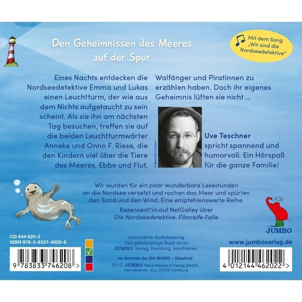 Buchcover mit Text und einer Illustration eines Leuchtturms und einer Robbe.