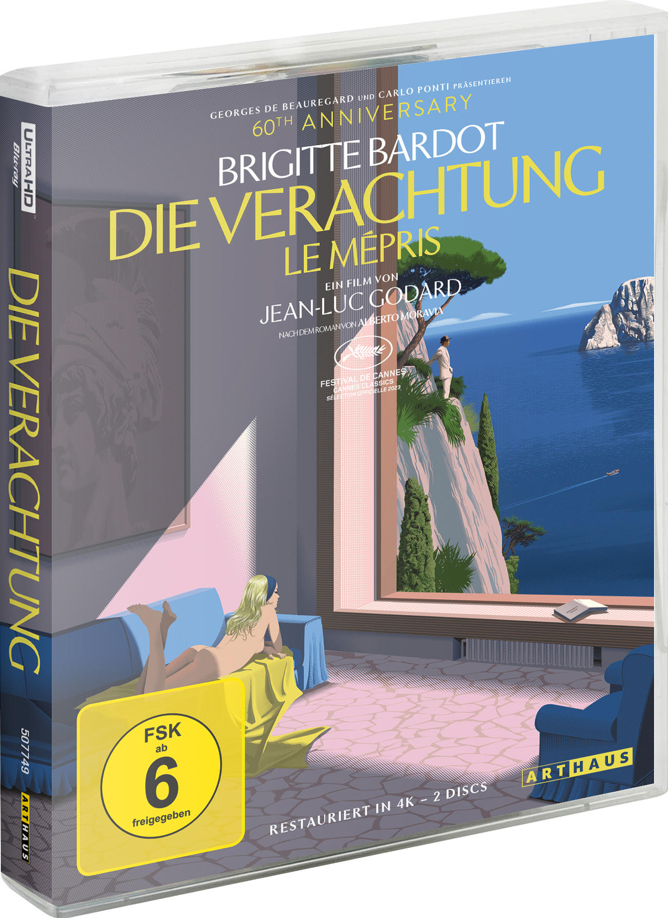 DVD-Cover des Films 'Die Verachtung'. Es zeigt Brigitte Bardot und eine Küstenszene.