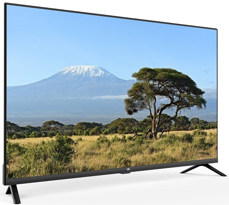 Telewizor pokazujący górę i drzewo na sawannie.