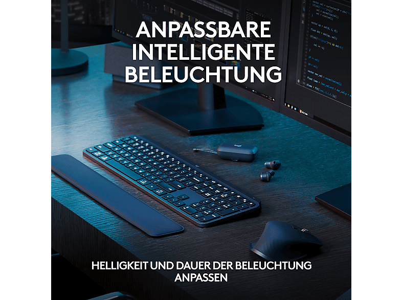 LOGITECH MX Keys S Kabellose Tastatur + Handauflage Palm Rest, DEU (Qwertz), Grafit — Foto 3 von 5