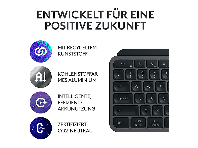 LOGITECH MX Keys S Kabellose Tastatur + Handauflage Palm Rest, DEU (Qwertz), Grafit — Foto 4 von 5