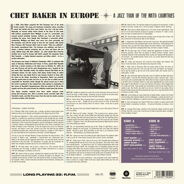 Egy nyomtatott oldal szöveggel. A címe: 'Chet Baker Európában - Egy jazz turné a NATO-országokban'.