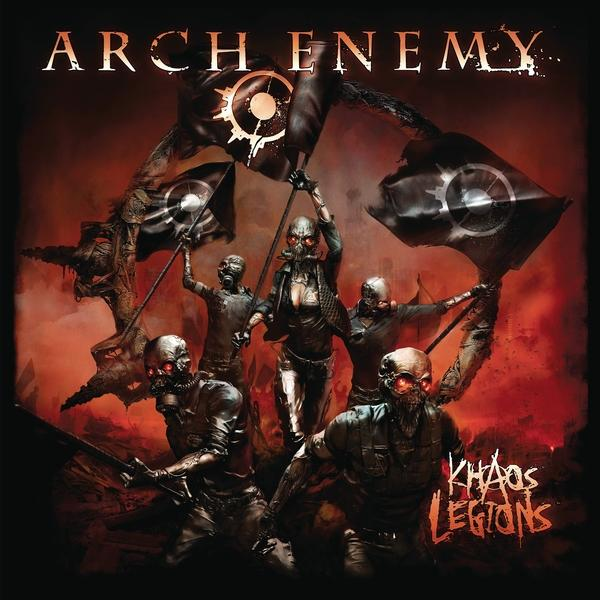 Arch Enemy album borító, zászlókat tartó figurákkal, sötét design.