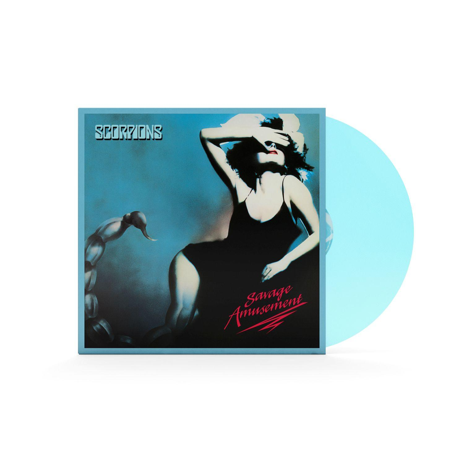A Scorpions Savage Amusement című albumának borítója a zenekar nevével és egy nő képével.