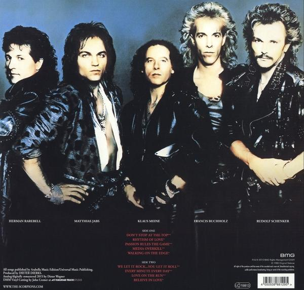 A Scorpions együttes album borítója szöveggel és a zenekar tagjainak nevével.