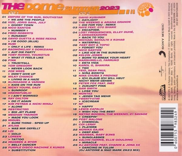Albumcover mit Titelliste, Logo und Farbpalette, CD-Label.
