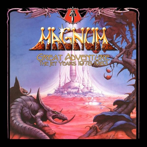 Albumcover mit einer Fantasieszene. Magnum-Text, Fantasielandschaft mit Kreaturen.