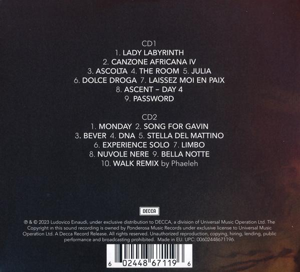 CD-Cover mit Songtiteln. Das Cover ist dunkel mit Text.