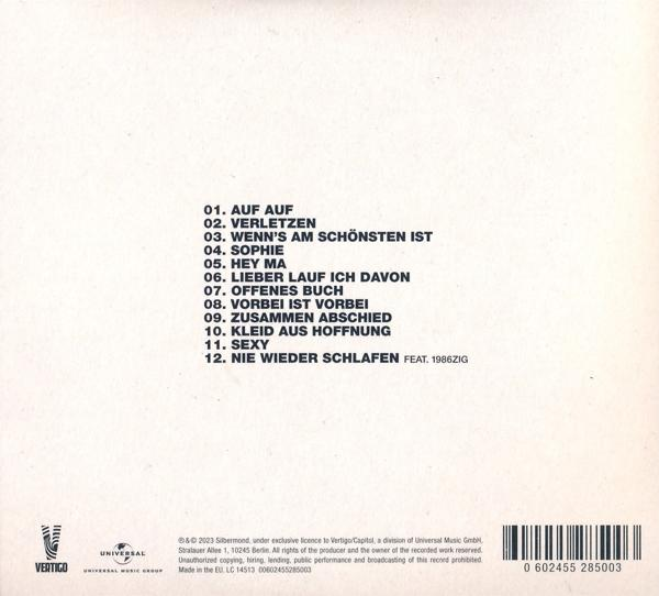 CD-Rückseite mit Trackliste auf Deutsch. Weißer Hintergrund. Universal Music Logo.