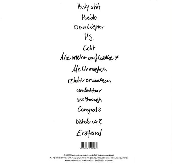 Liste von Songtiteln in handschriftlicher Schrift auf weißem Hintergrund. Die Liste ist lang.