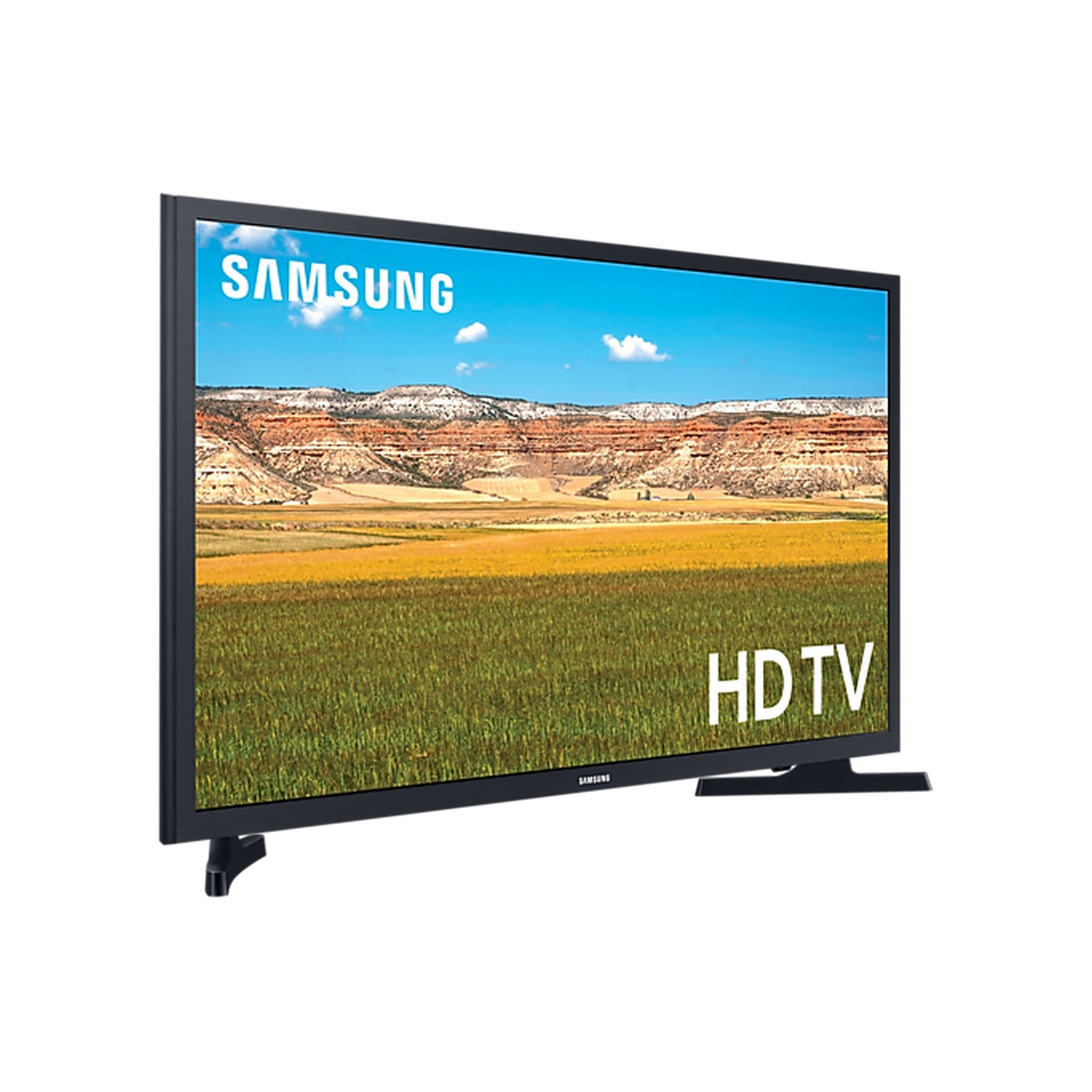 Een Samsung HDTV met een landschapsbeeld op het scherm.