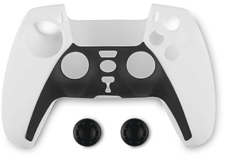 SPARTAN GEAR szilikon tok + hüvelykujj csúszásgátló PlayStation 5 kontrollerhez, fehér / fekete