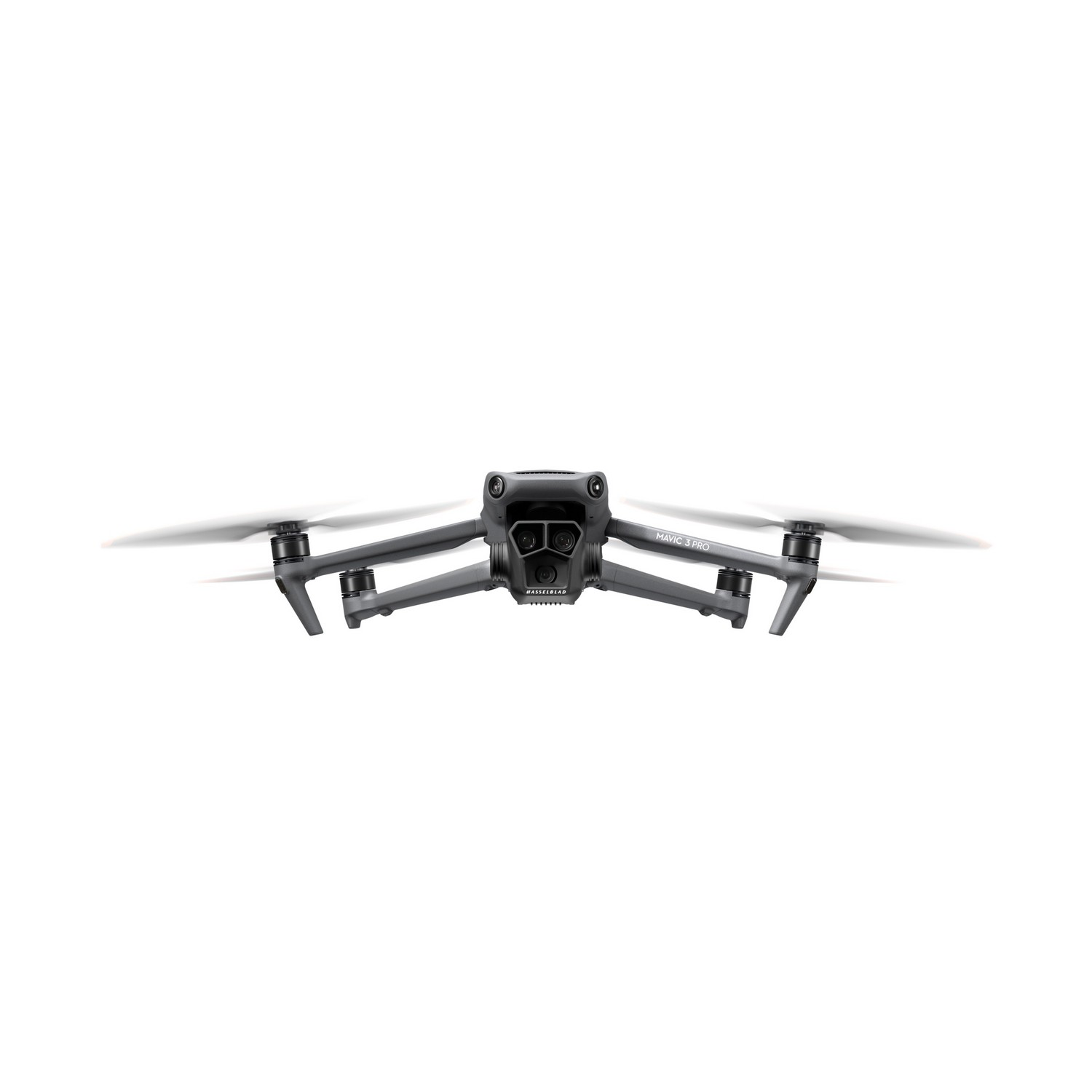 A dark gray drone with four propellers, facing the camera, against a white background.