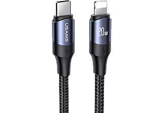 USAMS USB Type-C - Lightning töltőkábel, szövetborítás, 1,2 méter, fekete (SJ521USB01)