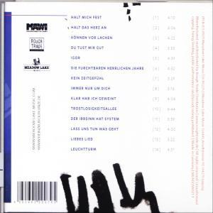 Rückseite einer CD-Hülle mit Trackliste, Künstler- und Albumnamen sowie Logo.