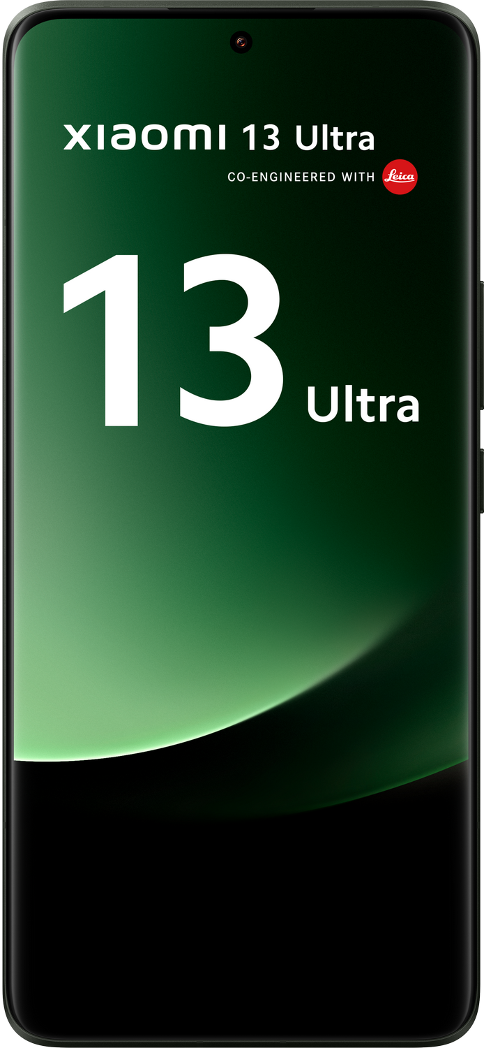 Un smartphone con una pantalla grande, mostrando un fondo verde degradado y texto blanco.