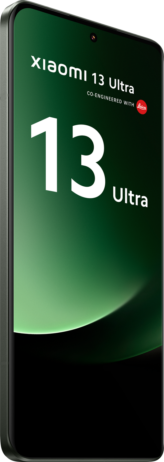 Un teléfono inteligente Xiaomi 13 Ultra verde con el logotipo de Leica.