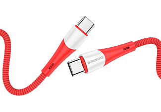 BOROFONE USB Type-C - Type-C töltőkábel, szövetborítás, max 60W, 3A, 1 méter, piros (BX60R)