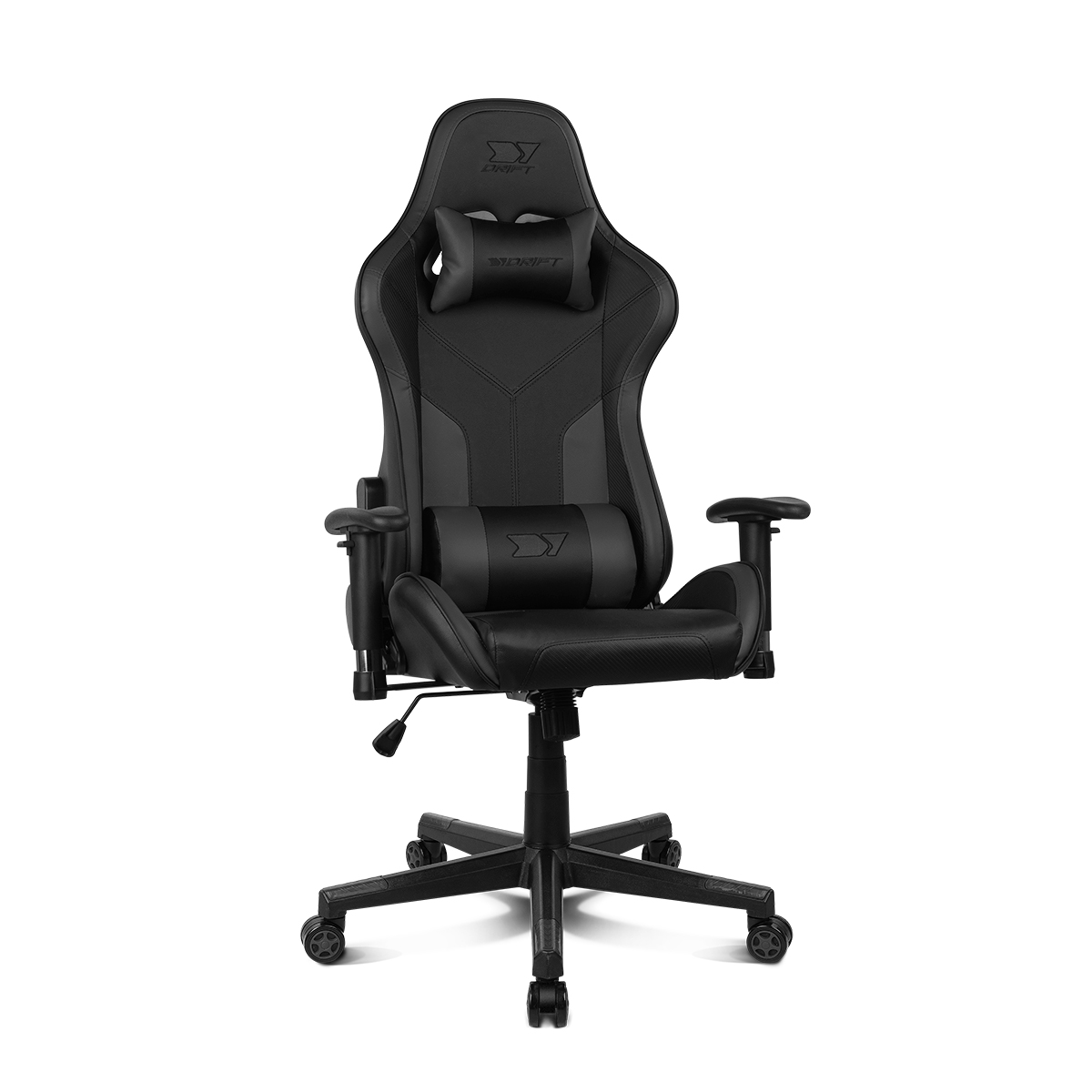 Silla gaming negra y gris, sobre un fondo blanco.
