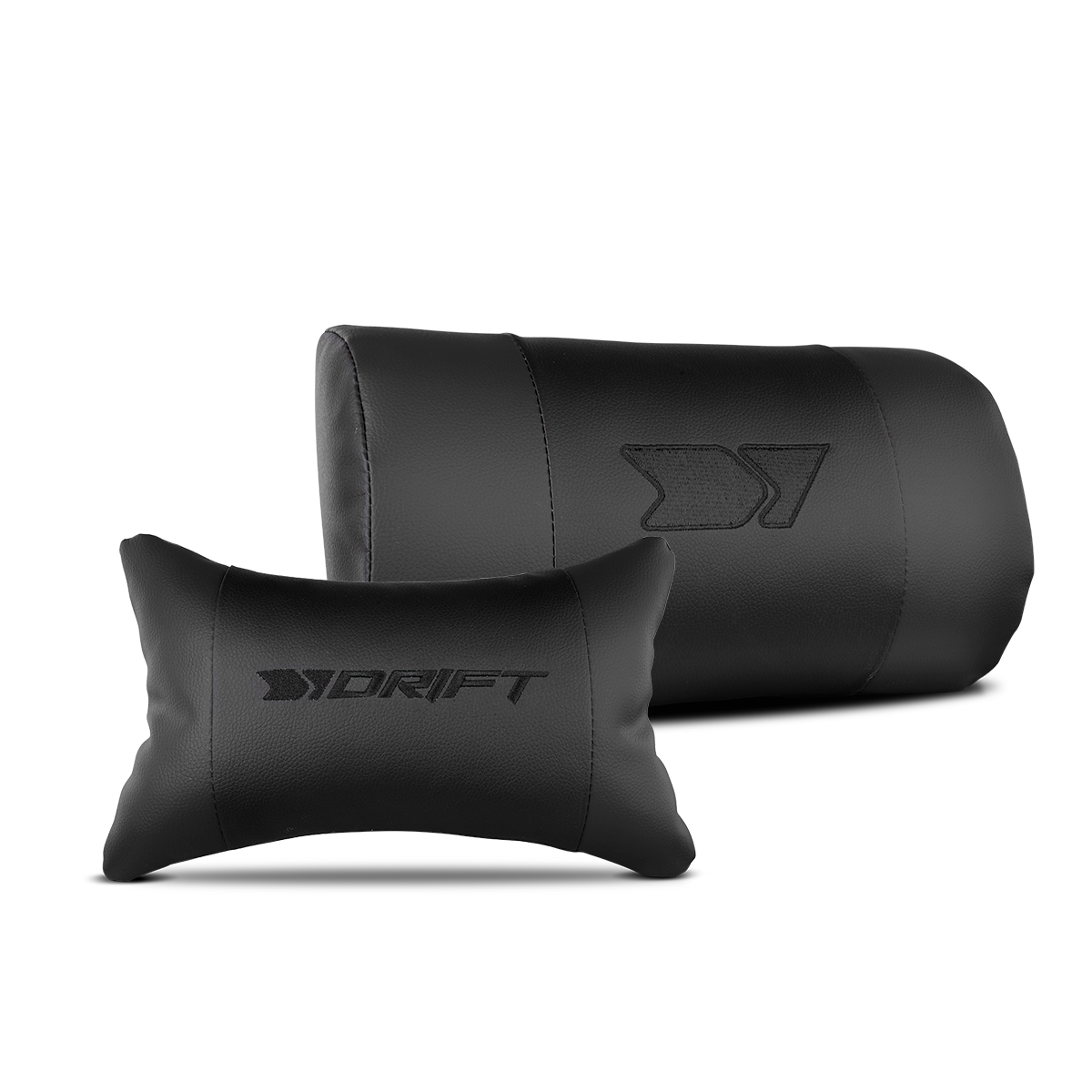 Cojines negros para asiento de coche con 'DRIFT' y logo bordados.