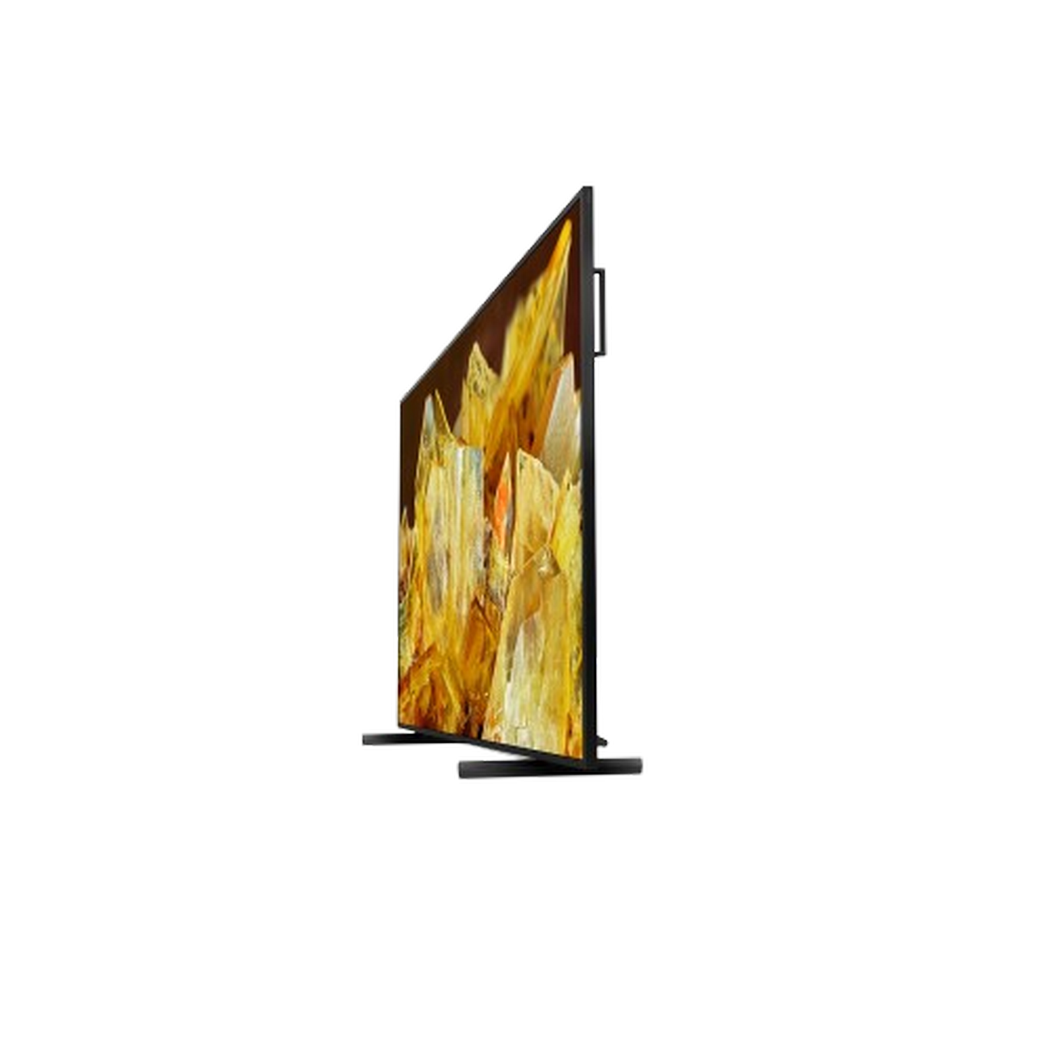 Een moderne tv-display met een kleurrijke abstracte afbeelding. Zwarte achtergrond.