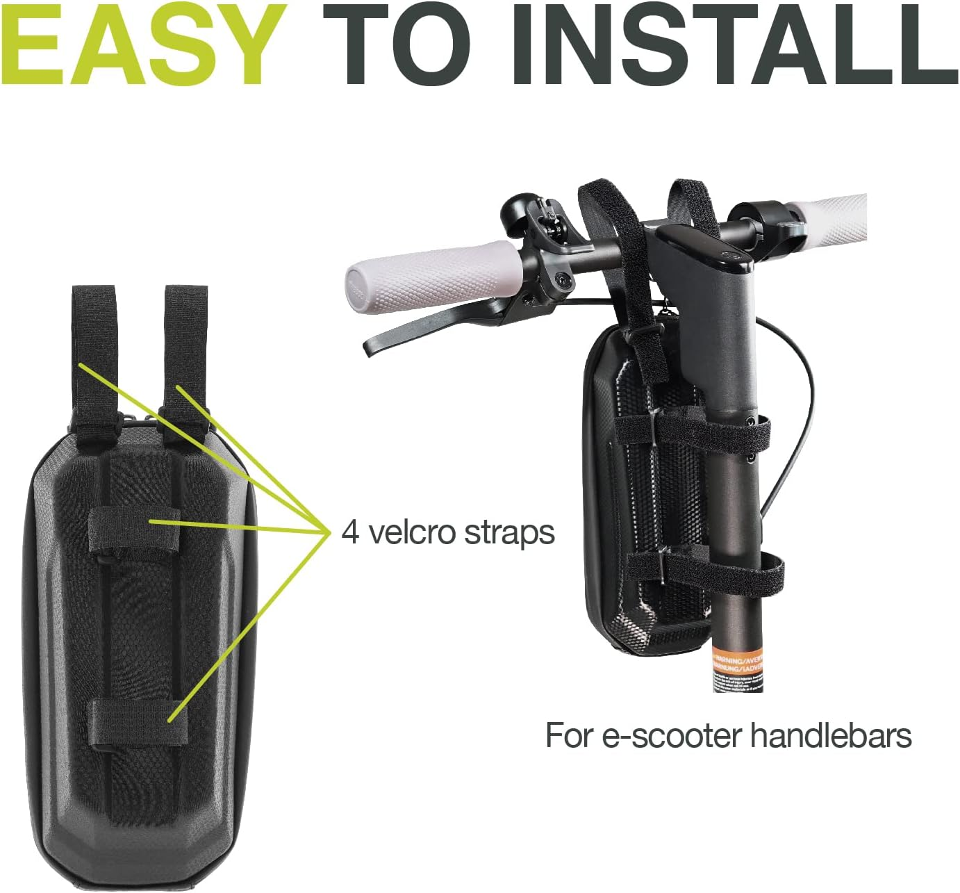 Un kit de sacoche de guidon de trottinette électrique avec des sangles velcro pour une installation facile.