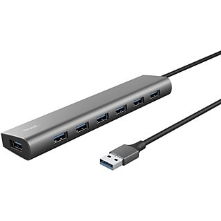 Hub USB/Concentrador - Trust Halyx, 7 puertos en 1,  Para portátil o Macbook, 5 Gbit/s, Gris