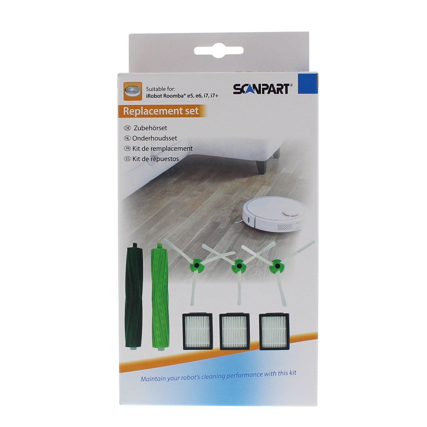 Un kit de repuesto para una aspiradora Roomba.