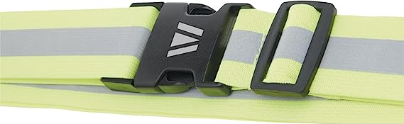 Ceinture réfléchissante haute visibilité avec boucle noire.