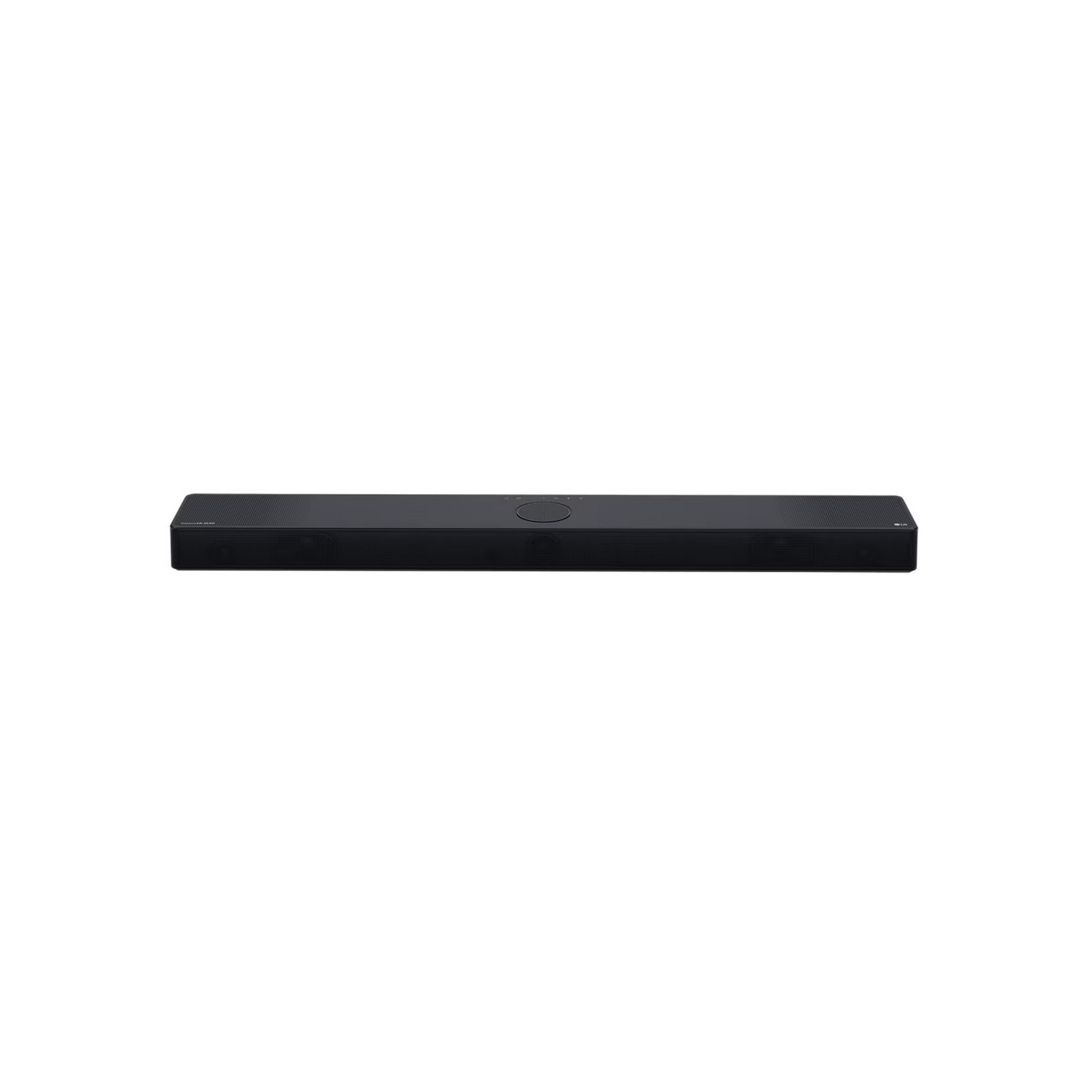 Une barre de son noire, de forme rectangulaire, centrée sur un fond blanc. Elle comporte un élément circulaire au centre.