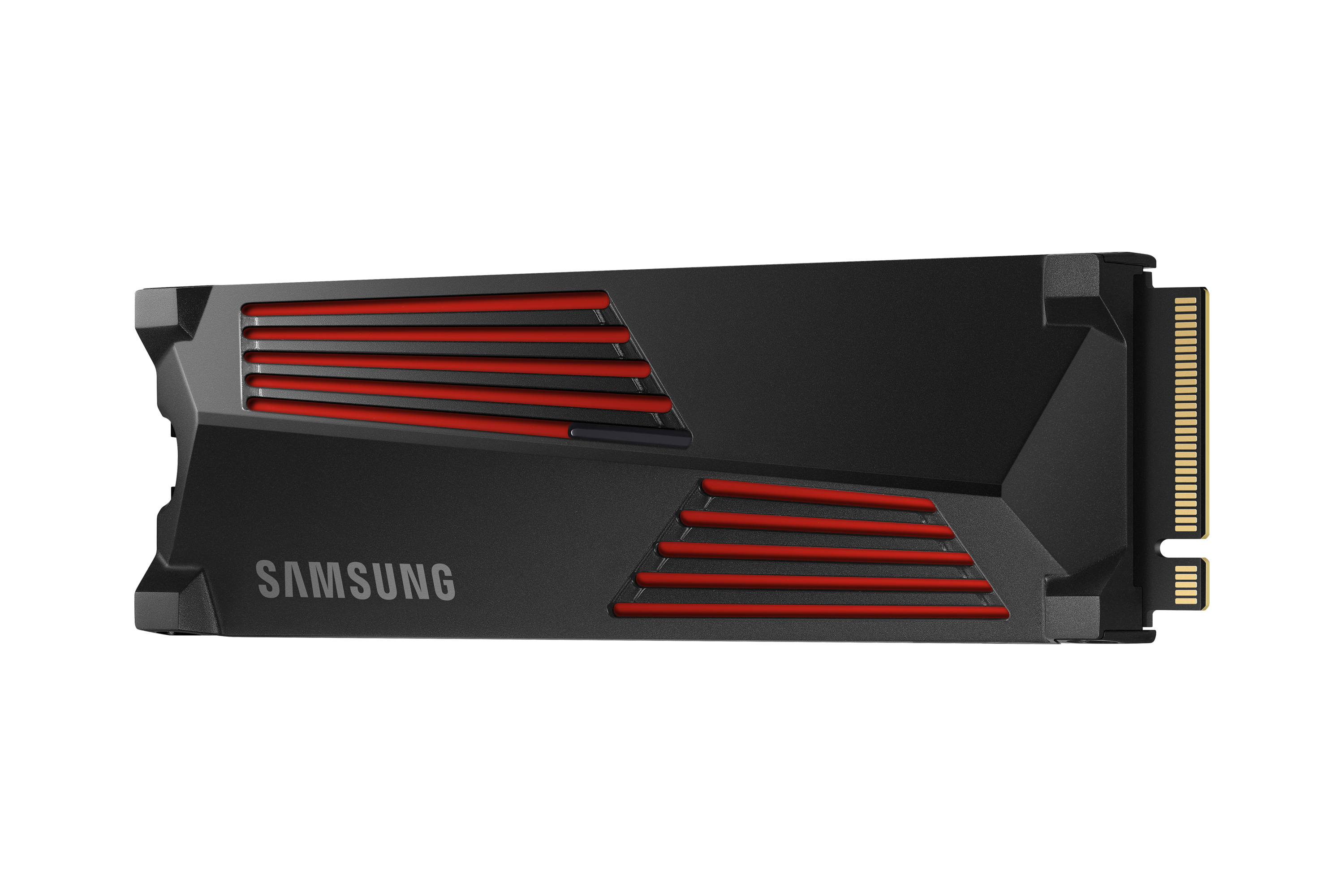 SSD Samsung negra y roja. La SSD tiene detalles rojos y el logo de Samsung es visible.