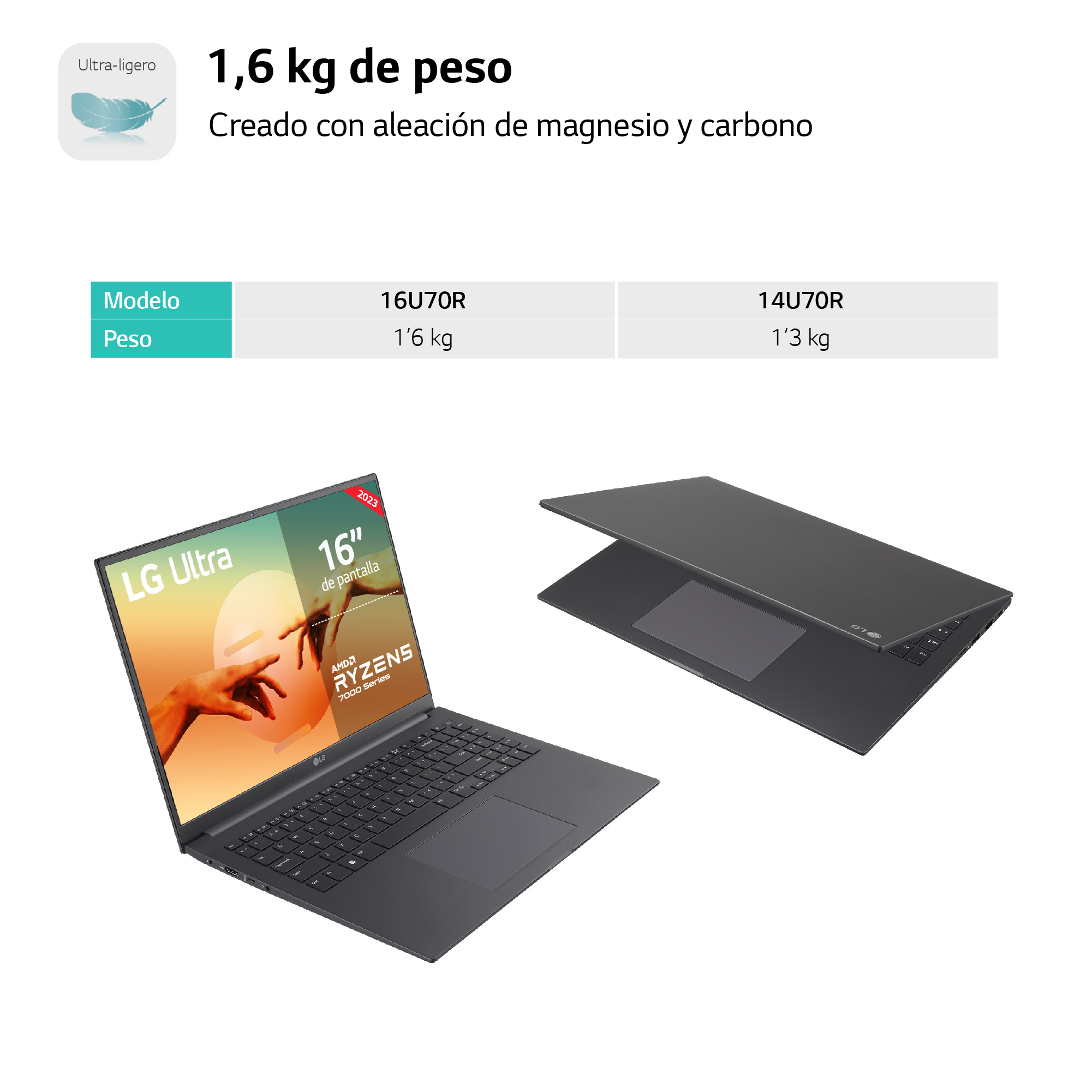 Una mesa blanca con un portátil y un segundo portátil a un lado. Los portátiles son negros.