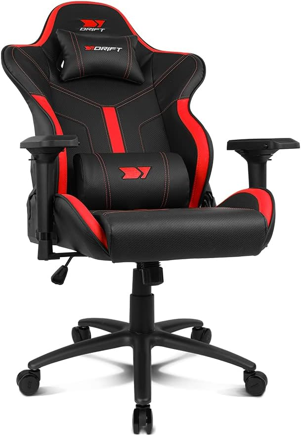 Silla gaming con diseño negro y rojo. Reposacabezas y almohada lumbar.