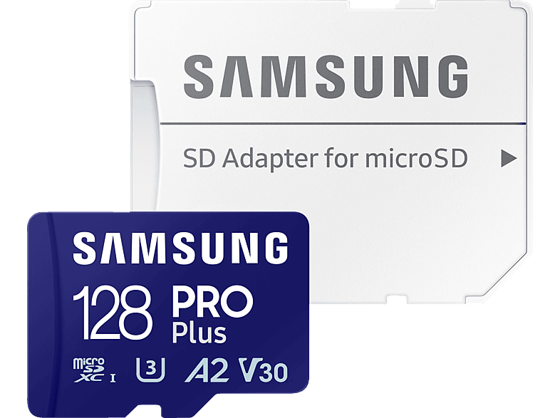 SAMSUNG PRO Plus (2023) mit SD-Adapter, Micro-SDXC Speicherkarte, 128 GB, 180 MB/s