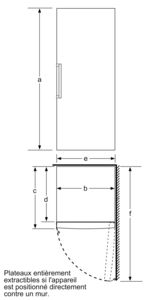 Diagram of a refrigerator with dimensions marked for height, width, and depth.