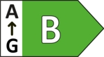 Grünes Energieeffizienzlabel mit Pfeil nach oben zu einem B.