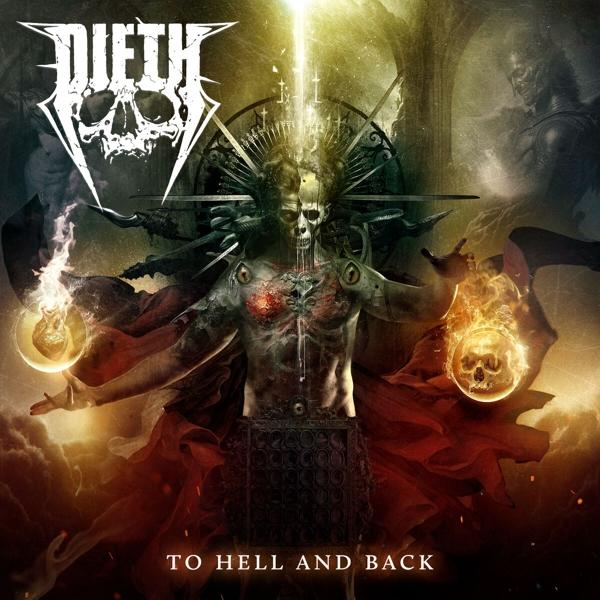 Album borító: koponya-szerű figura tűz kezekkel és koronával. Cím: To Hell and Back.