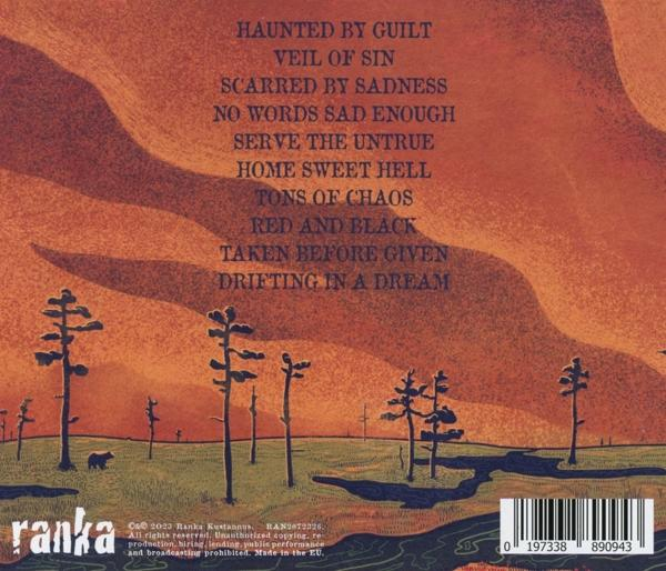 CD-Cover mit Songtiteln und einer Landschaft mit Bäumen und Sonnenuntergang.
