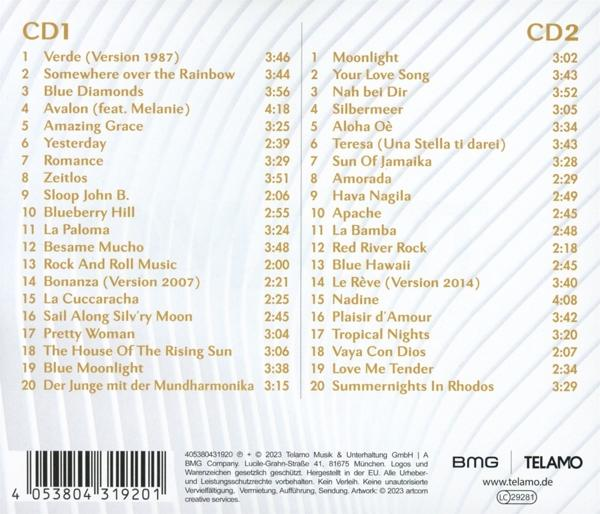 CD-Hülle mit Titellisten, hauptsächlich auf Deutsch, mit einem Firmenlogo unten.