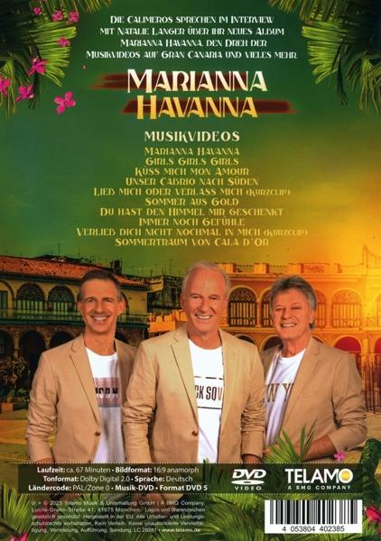 CD-Cover mit drei lächelnden Personen. Text auf Deutsch über Musikvideos und einen Ort ist sichtbar.